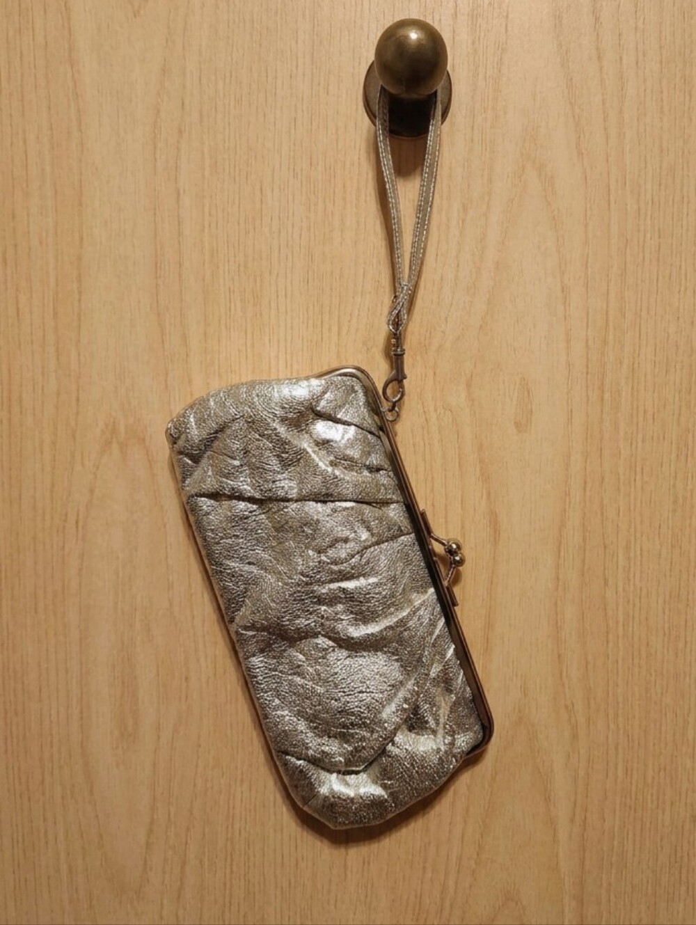 Metallic Gold Faux Leather Wristlet Clutch